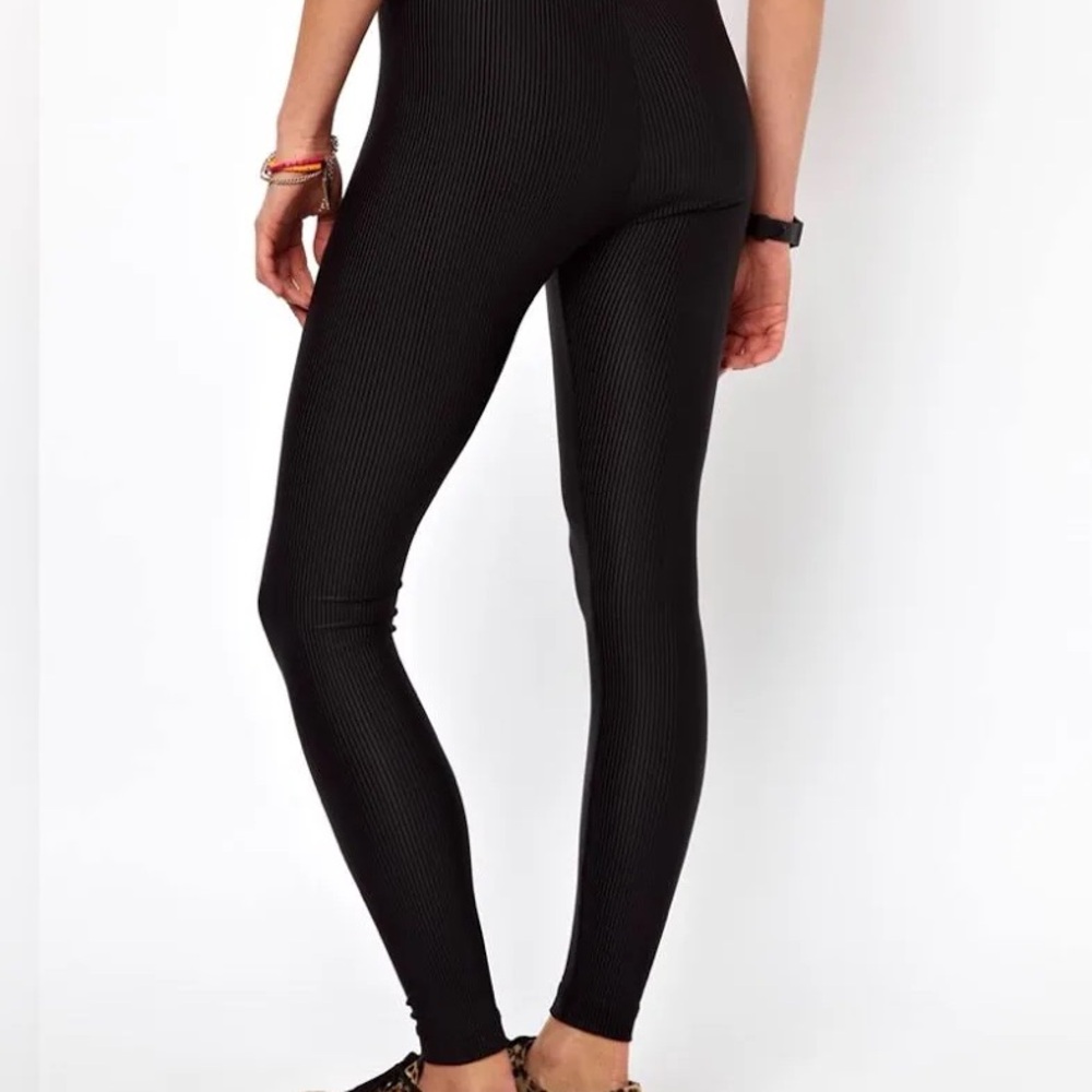 Y2K American Apparel Black Ribbed shine Leggings
